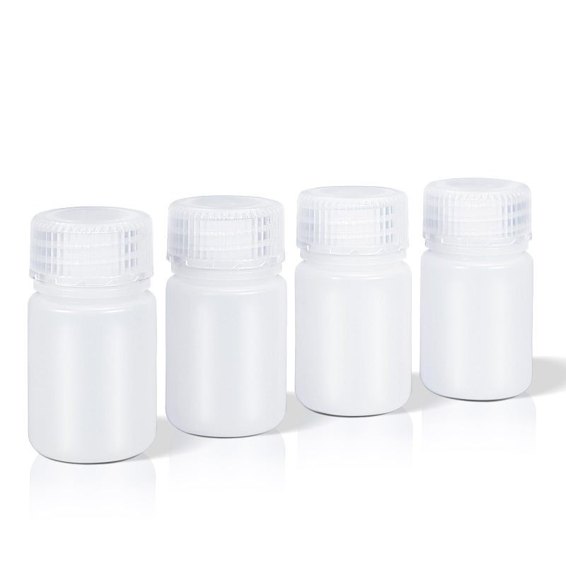 DEMORA 1 oz Small Plastic Bottles with Caps, Airtight Refillable Wide Mouth Travel Bottles for Toiletries, HDPE Food Grade Plastic Containers for Liquids Pill Sample Lab Reagent (Translucent, 4 Pcs) - Image 1